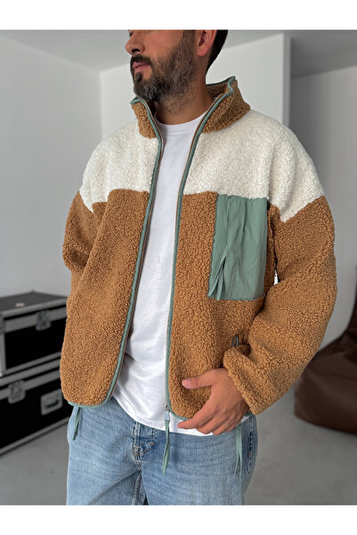 BYBASICMAN Açık Kahve Yan Cepli Fermuarlı Peluş Sweatshirt YP-5006