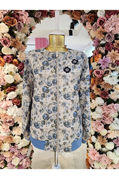 Kayra full fermuarlı mavi ceket kadın