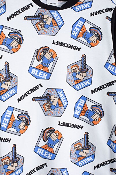 Cansın Mini Ecru Cartoon Character Printed Boys' Pajama Set 22765