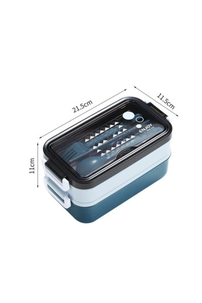 AZMarkeT Cutie dublă pentru prânz, Etanșă, Set de tacâmuri și bețișoare, verde, LUNCH BOX