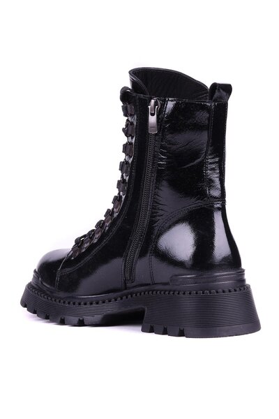 Shoetyle Shoeyle - Hakiki Deri Siyah Rugan Kadın Postal Bot - 25104952