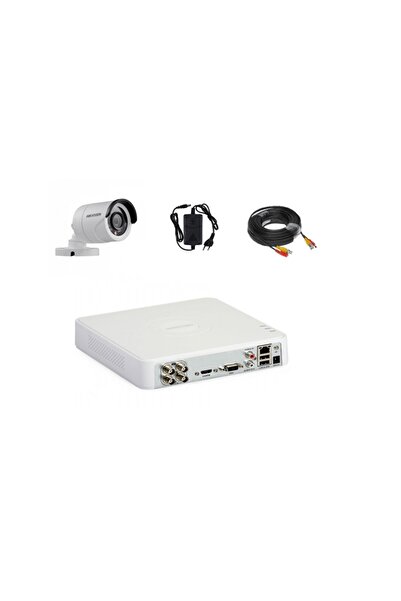 Hikvision Kit complet de supraveghere video cu 1 cameră exterioară 2MP, IR 20m Hikvision, DVR 2MP
