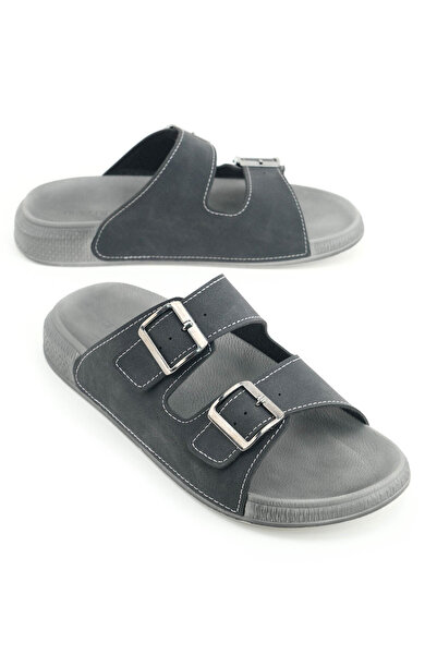 GEZER Papuci de vară pentru bărbați din piele artificială cu două catarame, cu talpă confortabilă, reglabile