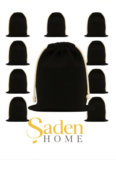 SADEN HOME 10 ADET AĞZI BÜZGÜLÜ SİYAH HAM BEZ KESE -TORBA-ORGANİZER-DÜZENLEYİCİ-SAKLAMA KESESİ