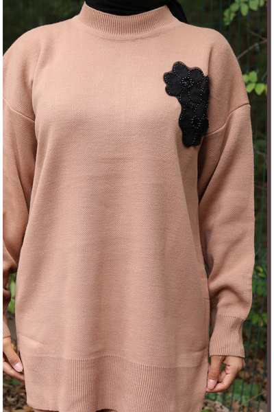 sefamerve Kötöttáru Gyöngyös tunika nadrág kétrészes szett 1021-02 Tejkávé