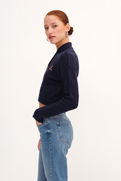 Addax Polo Yaka Ayıcık İşlemeli Triko Kazak K3425-C1