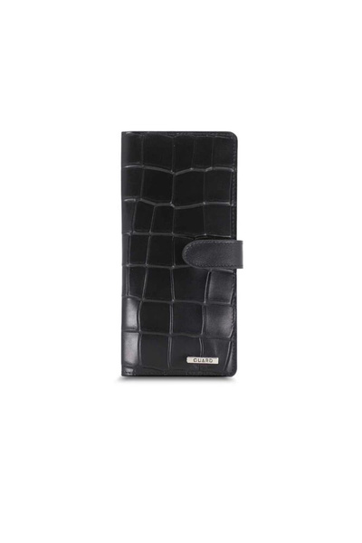 GUARD Large Croco Black Leather Phone Wallet with Card and Money Slots