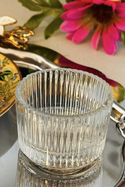 MAKRİ HOME 6 adet çizgili kahve yanı lokumluk sosluk yükseklik 4cm cap 5