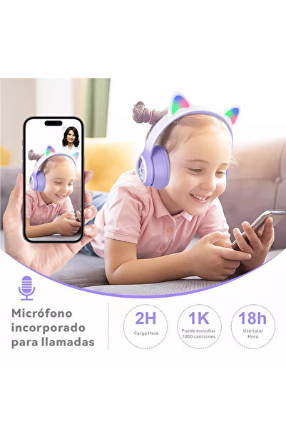 VALA Children's headphones with cat ears, VALA® M8 PRO, wireless, foldable, RGB LED lights, Bluetooth