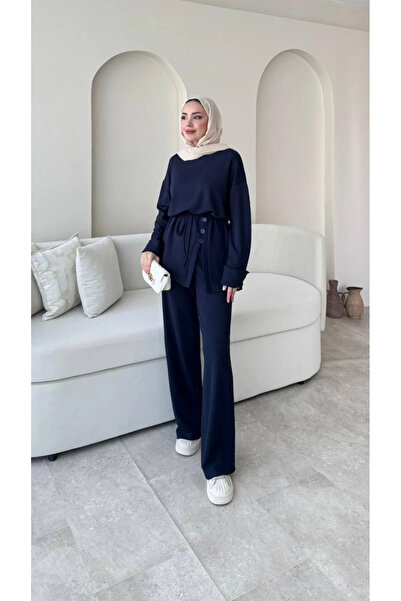 DEFNECE BUTİK Side Button Suit - Navy Blue