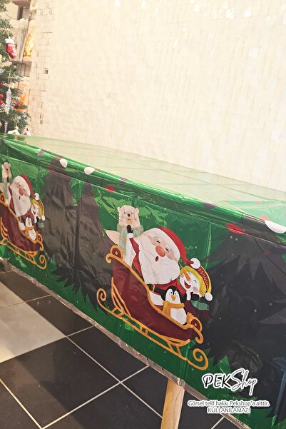 PEKSHOP مفرش طاولة منقوش باللون الأخضر لعيد الميلاد، زينة لطاولة عيد الميلاد، مقاس 137 × 183 سم