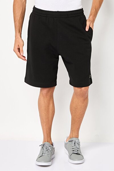 Lacoste شورت رجالي أساسي بقصّة عادية وشعار مطرز، أسود