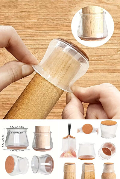 BİTERSE 8 Adet Ses ve Çizilmeleri Önleyici Keçeli Silikon Sandalye Ayağı