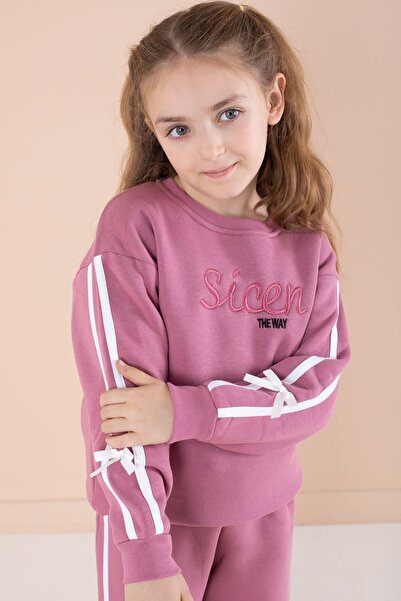 Cansın Mini Дівчачий спортивний костюм з вишитим написом «Gül Kurusu» та стрічками 23240