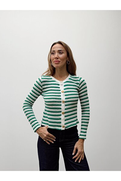 Maldia Shop Women's Gold Button Knitwear Green Cardigan
