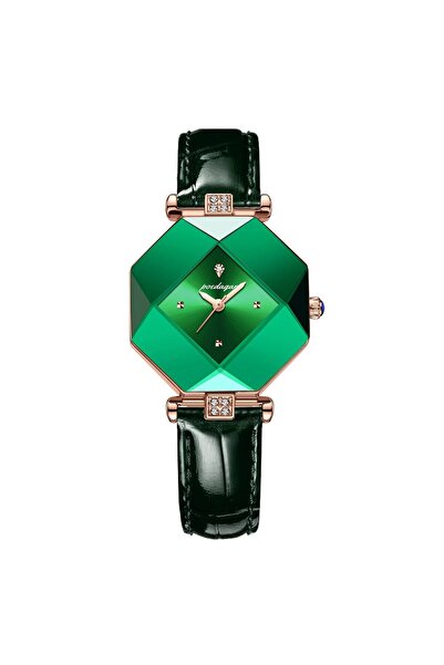 POEDAGAR Ceas de damă cu cuarț, ace luminoase, piele, analog, verde