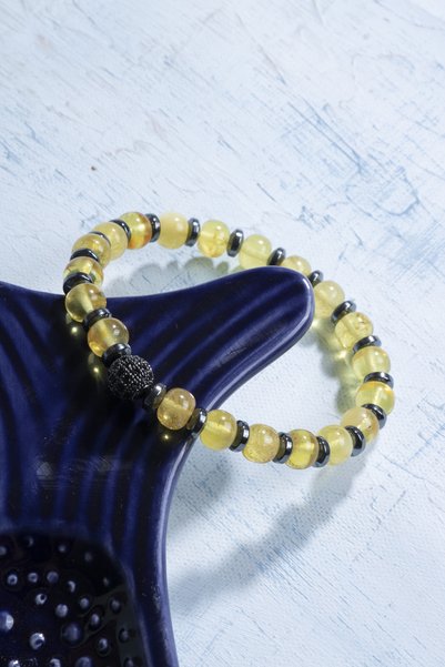 Deniz Doğal Taş Certified Amber and Hematite Natural Stone Bracelet