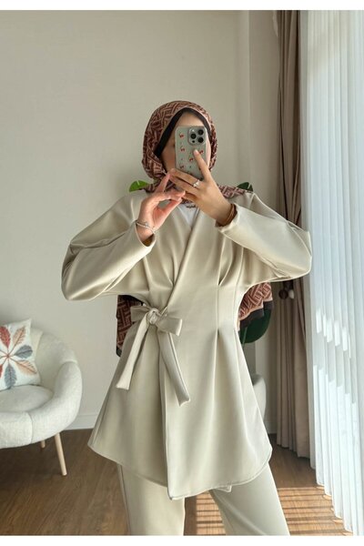 RFK Butik Women's Scuba Double Suit with Tie - Beige