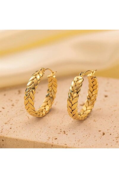 Pursehuit Cercei aurii, oțel inoxidabil, rotunzi, împletiți, placați cu aur d...