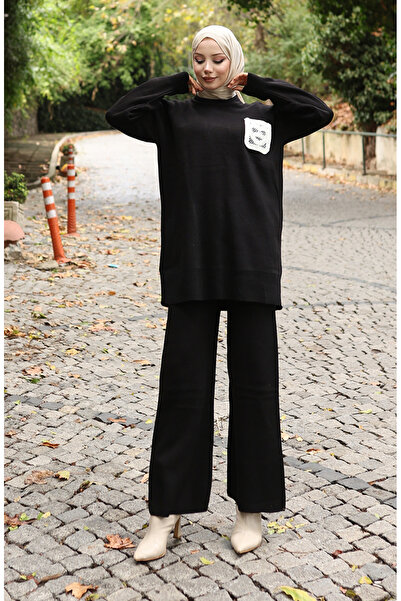 sefamerve طقم بنطلون تريكو مكون من قطعتين 1029-04 أسود