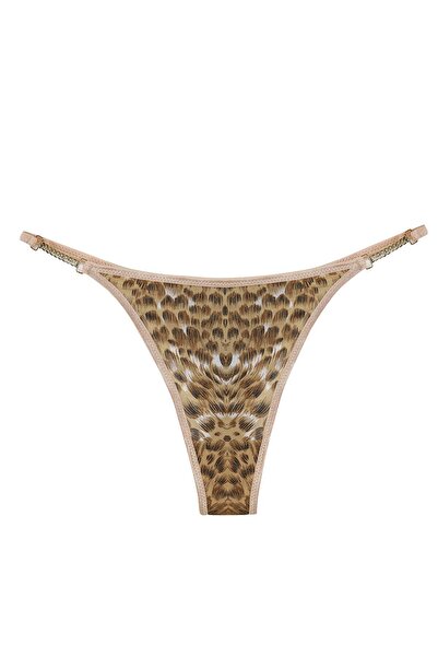 Genel Markalar Kadın İnce Yan Bantlı Leopar Desenli 2'li Tanga Slip