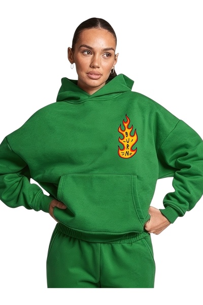 ArtYus Φούτερ Unisex Burn Flame Πολύχρωμο Ειδικό με τύπωμα Βαμβακερό oversize...