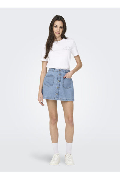 ONLY تي شيرت نسائي أبيض منقوش برقبة دائرية من ONLARIANA LIFE S/S O-NECK BOX TOP J