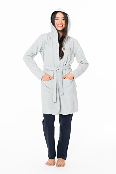 U.S. Polo Assn. Women's Hooded Fleece Robe, 100% Fleece