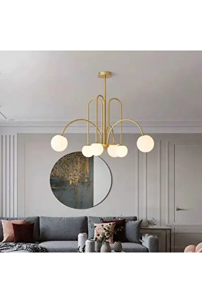 LED CONCEPT Lustra LED cu abajururi, aurie, rotunda, 80x80x50cm, 6xG9