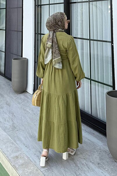 lamelif Φόρεμα με κορδόνι στη μέση, με χρώμα πράσινο