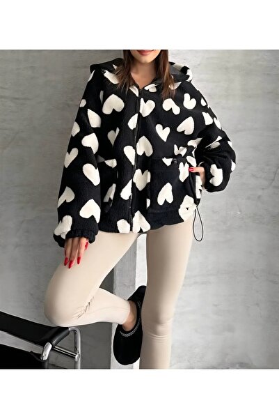 Noa Noa Heart Patterned Plush Coat