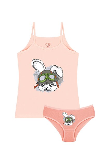 Öts Girl's Undershirt Panties Lycra Salmon Rabbit (96% Cotton - 4% Elastane)