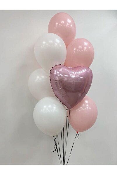 Çemrek Süs Parti Kalp Foil Balloon Pink Balloon Bundle Set of 10