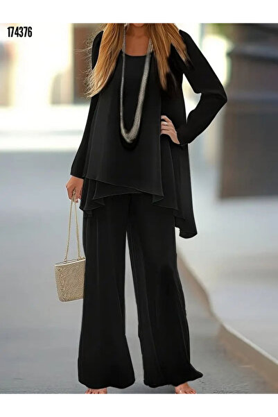 Modayakamoz Yeni Sezon Kadın Sandy İkili Takım Viskon Uzun Kollu Bluz ve Pant...