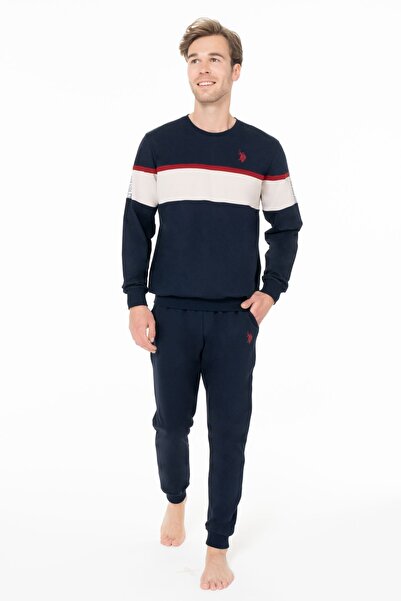 U.S. Polo Assn. Men's Crew Neck Long Sleeve Pajama Set S26936 with Tape-On Legs Comfortable Fabric with Pockets