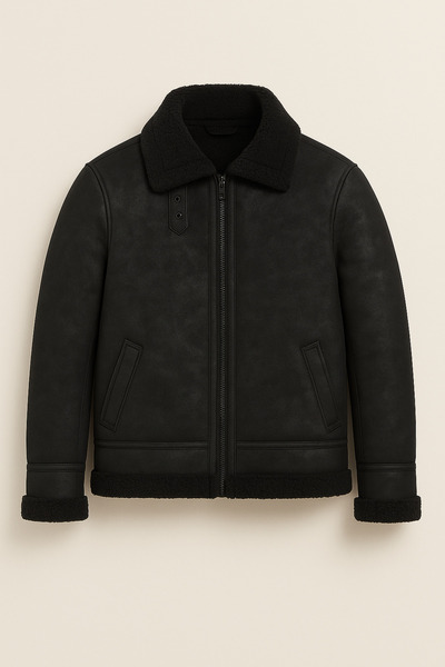 Fiyesmen معطف رجالي من الجلد الصناعي المزخرف بالفرو -1038-