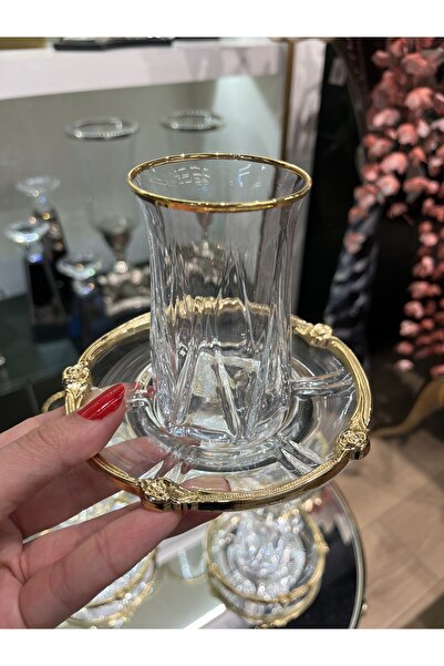 P&ORA PREMIUM KITCHEN PRODUCTS Real Gold Gilded Gold Rose Zamak Detailled Tea Set for 6 Person