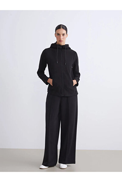 LC Waikiki LCWAIKIKI Basic Siyah Kapüşonlu Kadın Fermuarlı Sweatshirt