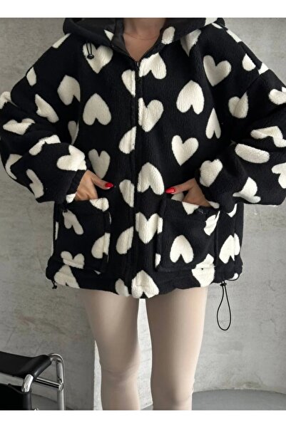 Noa Noa Heart Patterned Plush Coat