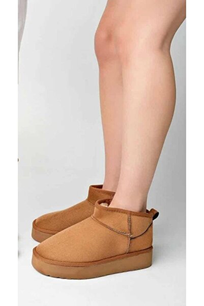 Forse Ayakkabı Kadın Taba Süet İçi Kürklü Kalın Taban Kışlık Günlük Bot