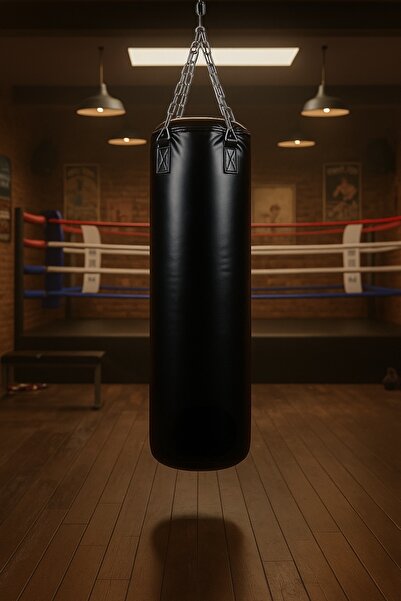 SAVUR Boks Torbası 120x35 cm Zincirli Tavan Askı Aparatlı İçi Dolu Siyah Kum Torbası