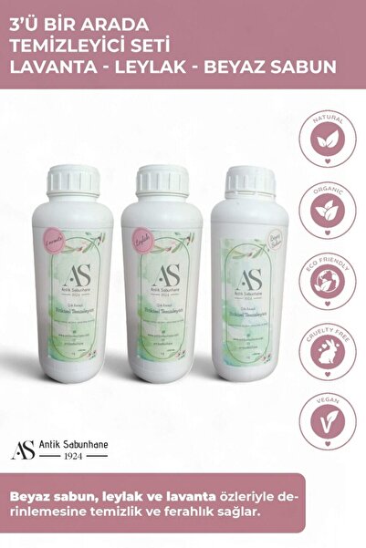 AS ANTİK SABUNHANE 1924 3'lü Bitkisel Temizleyici Seti – Lavanta, Leylak ve B...