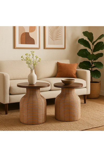 Vi Markets Porcelain table set with wooden tops