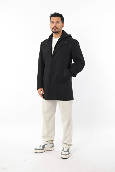 Rodrigo Ανδρικό παλτό με κουμπιά με αφαιρούμενη κουκούλα με επένδυση από κασμίρ