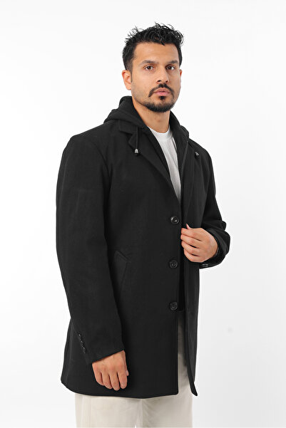 Rodrigo Ανδρικό παλτό με κουμπιά με αφαιρούμενη κουκούλα με επένδυση από κασμίρ