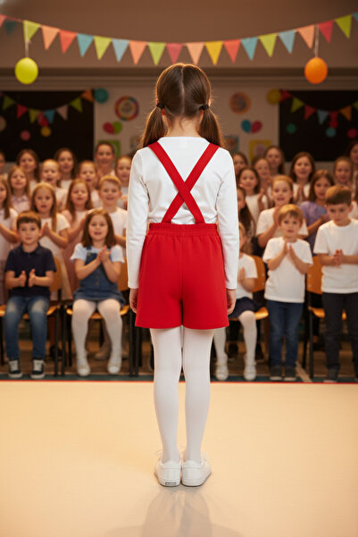 nacar çarşı Kız Çocuk Kırmızı Salopet 23 Nisan 29 Ekim Gösteri Kıyafeti