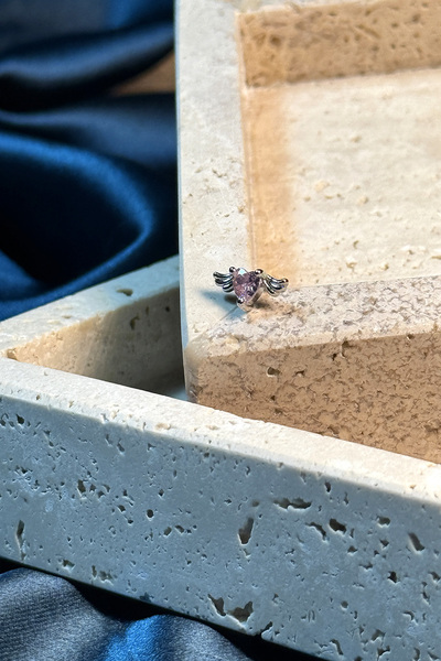 MOONİ ACCESSORİES Kalp Tasarım Melek Kanatlı Pembe Taşlı Silver Gümüş Renk St...