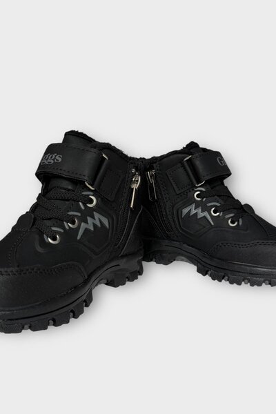 Liger Cırtlı Fermuarlı İçi Yünlü Soğuk Geçirmez Outdoor Günlük Çocuk Bot SİYAH