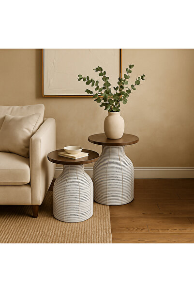 Vi Markets طقم طاولات خزف بأسطح خشبي