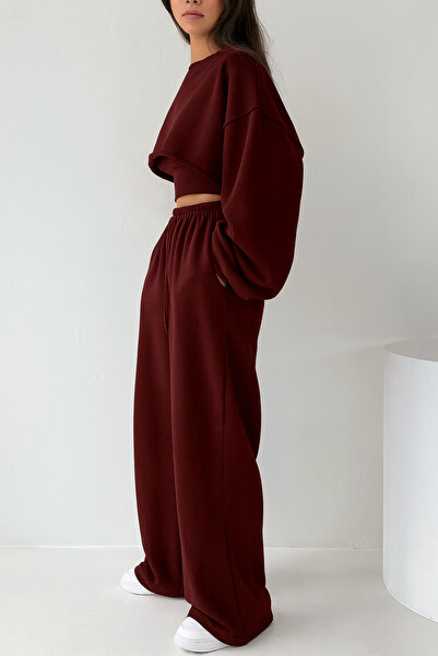 Machetta Kadın Bordo Üçlü Cannes Crop Eşofman Takımı